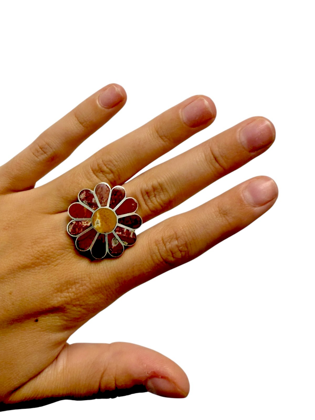 Vintage Sterling Silver Navajo Flower Ring - Size 7