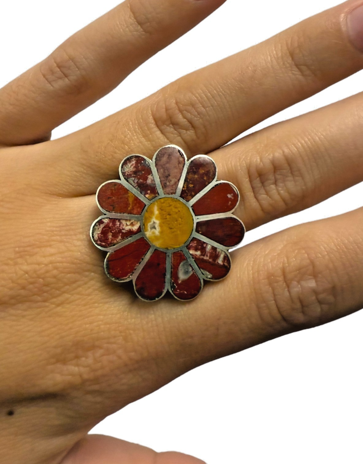 Vintage Sterling Silver Navajo Flower Ring - Size 7