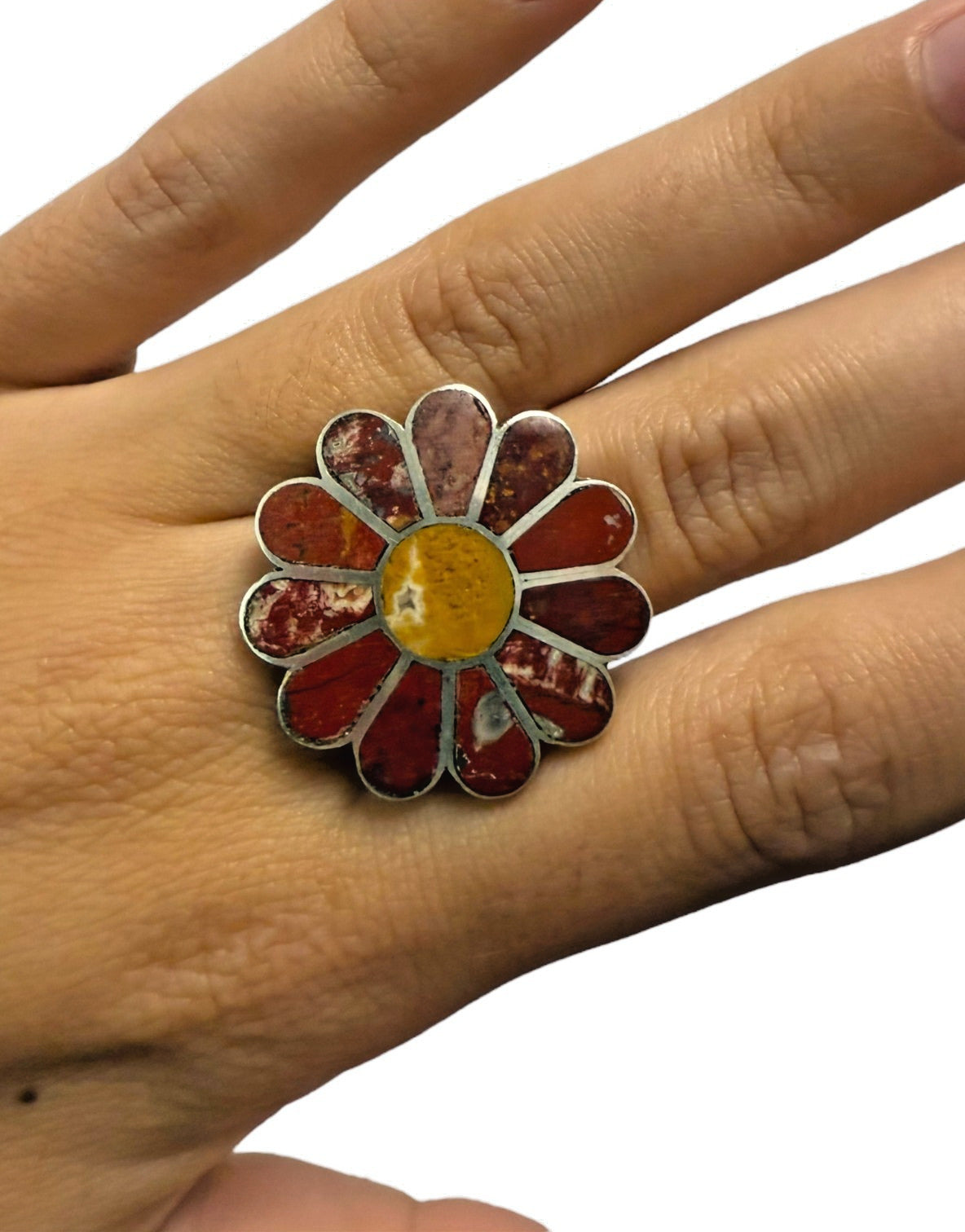 Vintage Sterling Silver Navajo Flower Ring - Size 7