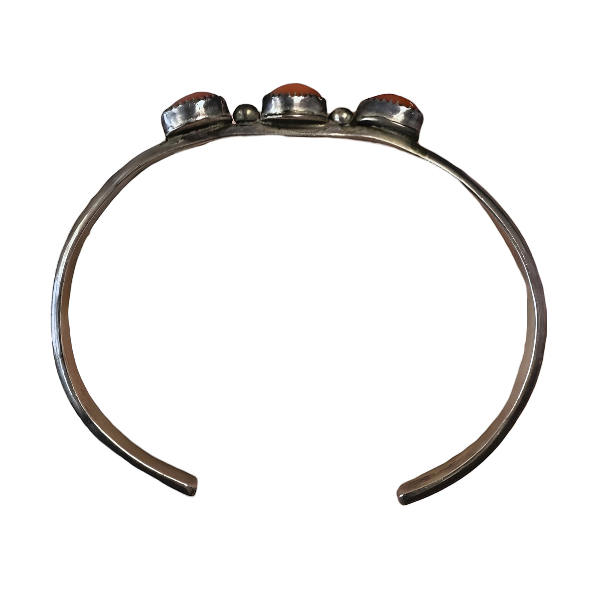 Vintage Navajo Sterling Silver NAKAI Coral Cuff Bracelet 12g 5.5” Circumferenc