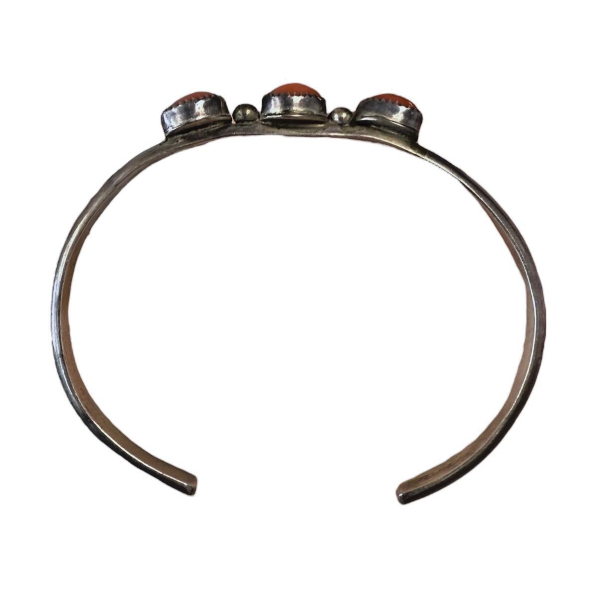 Vintage Navajo Sterling Silver NAKAI Coral Cuff Bracelet 12g 5.5” Circumference