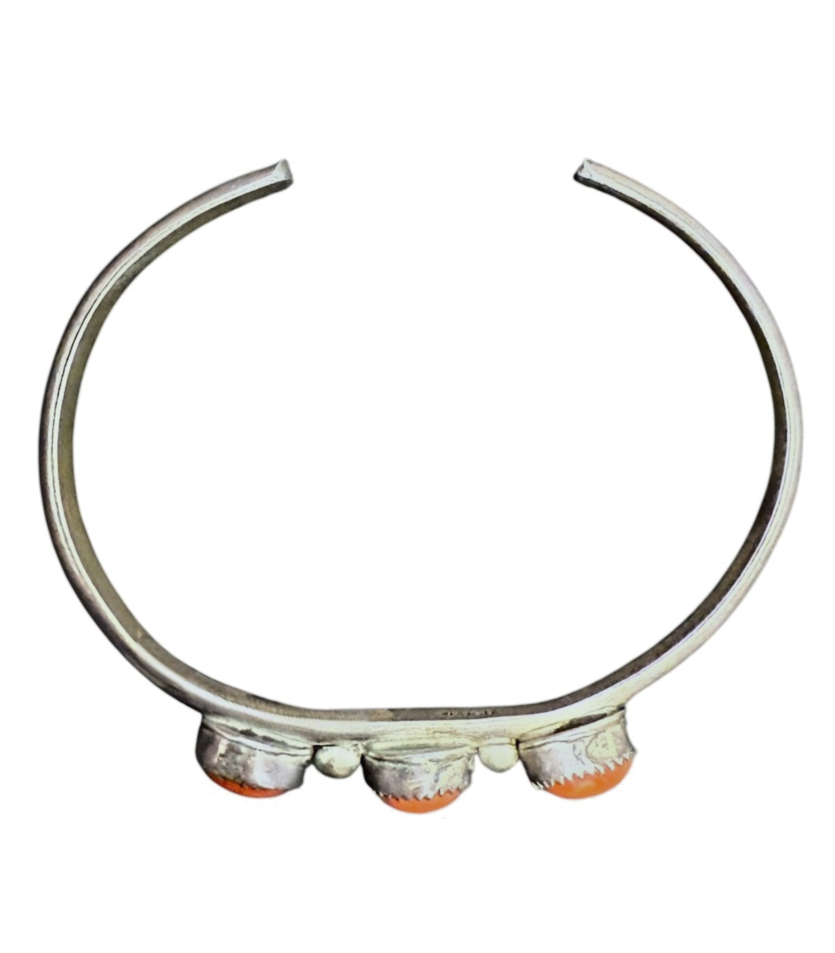 Vintage Navajo Sterling Silver NAKAI Coral Cuff Bracelet 12g 5.5” Circumference