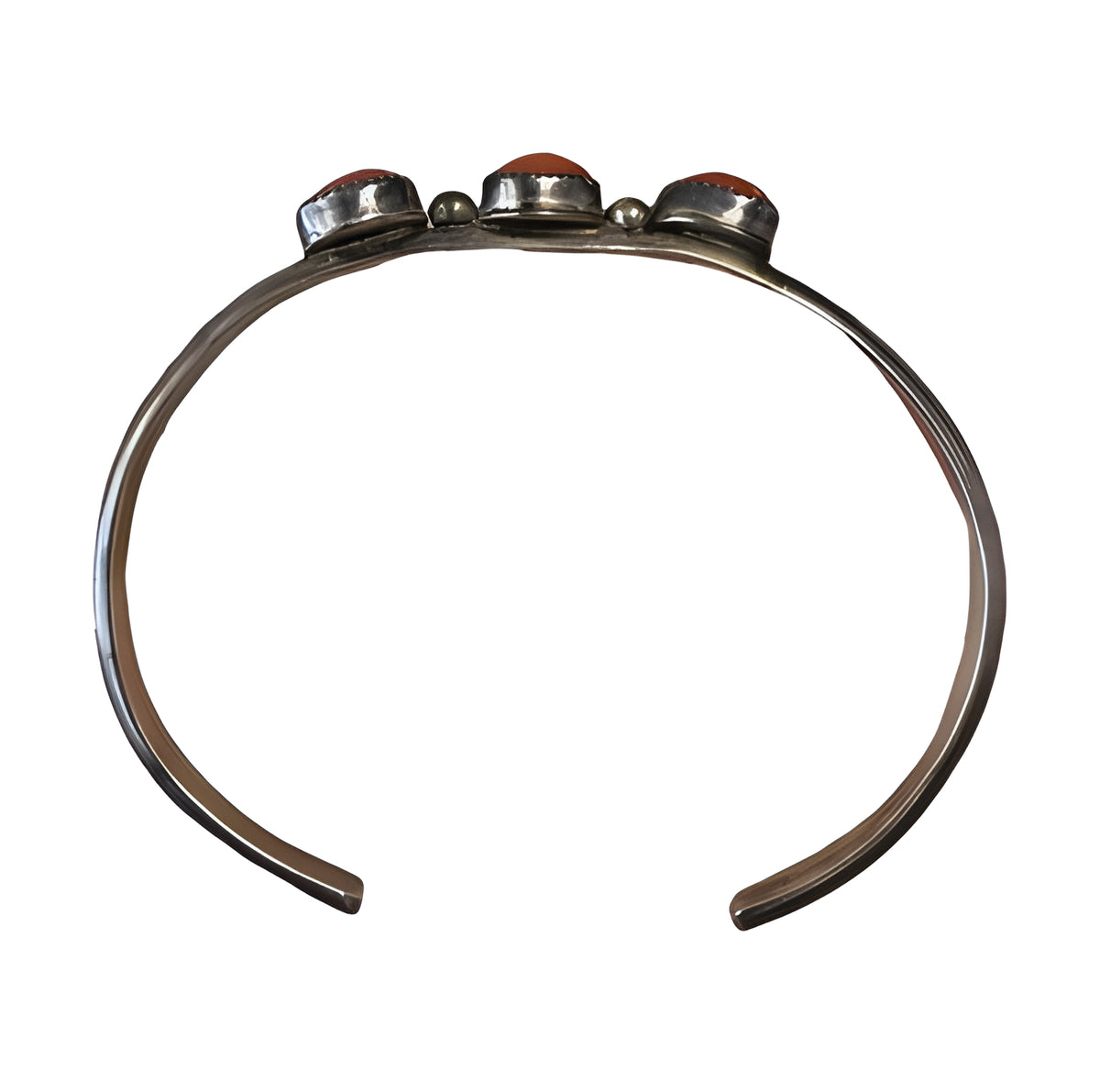 Vintage Navajo Sterling Silver NAKAI Coral Cuff Bracelet 12g 5.5” Circumferenc