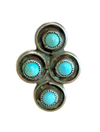 Vintage Sterling Silver Turquoise Cluster Ring Size 4 ~ 4.0 g Southwestern Boho