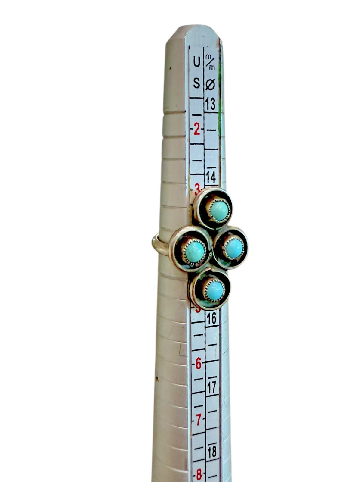 Vintage Sterling Silver Turquoise Cluster Ring Size 4 ~ 4.0 g Southwestern Boho