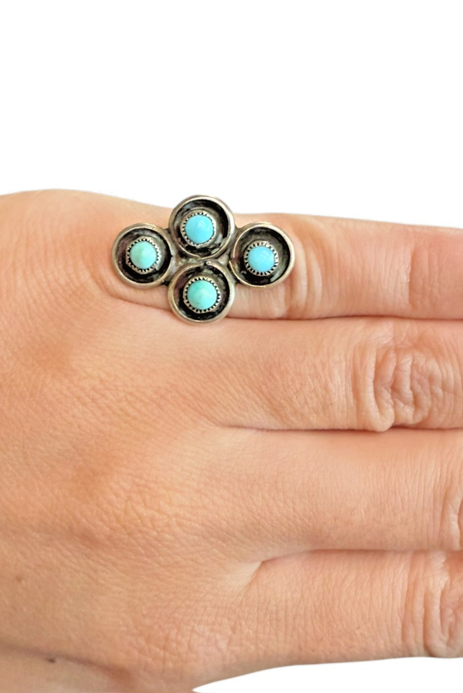 Vintage Sterling Silver Turquoise Cluster Ring Size 4 ~ 4.0 g Southwestern Boho