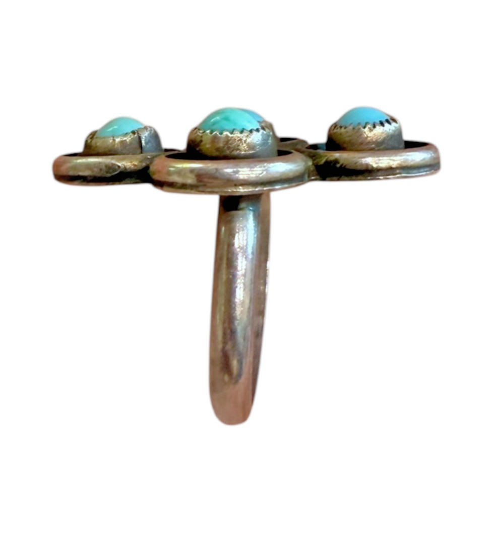 Vintage Sterling Silver Turquoise Cluster Ring Size 4 ~ 4.0 g Southwestern Boho