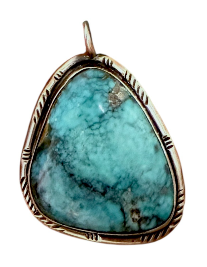 Vintage Navajo Style Sterling Silver Turquoise Pendant 8.1g