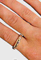 Vintage Sterling Silver & 14K Gold Ring Ruby Gemstone Inlay Band Size 8, 4.4g