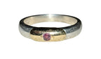 Vintage Sterling Silver & 14K Gold Ring Ruby Gemstone Inlay Band Size 8, 4.4g