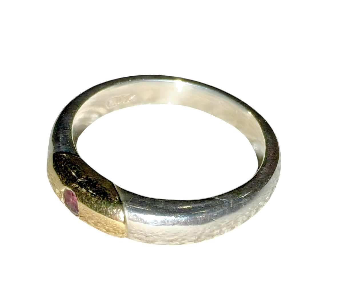 Vintage Sterling Silver & 14K Gold Ring Ruby Gemstone Inlay Band Size 8, 4.4g