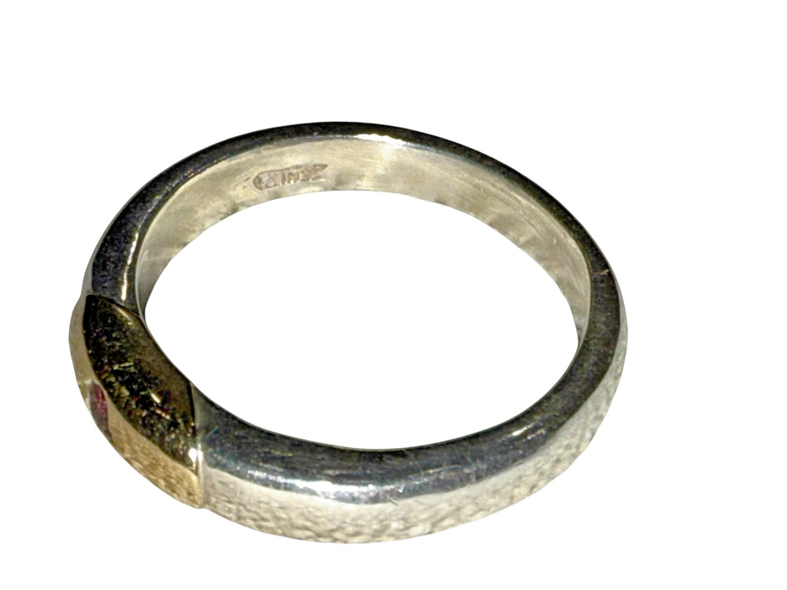 Vintage Sterling Silver & 14K Gold Ring Ruby Gemstone Inlay Band Size 8, 4.4g