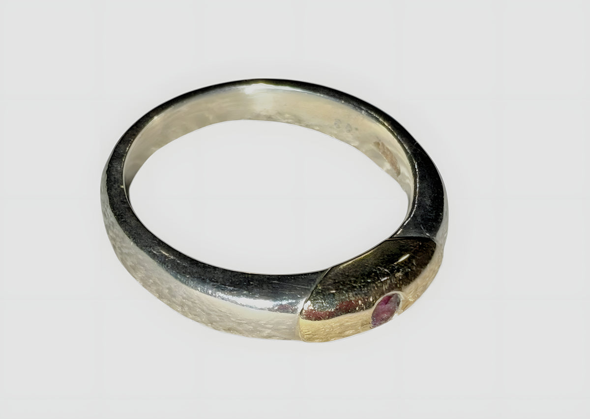 Vintage Sterling Silver & 14K Gold Ring Ruby Gemstone Inlay Band Size 8, 4.4g