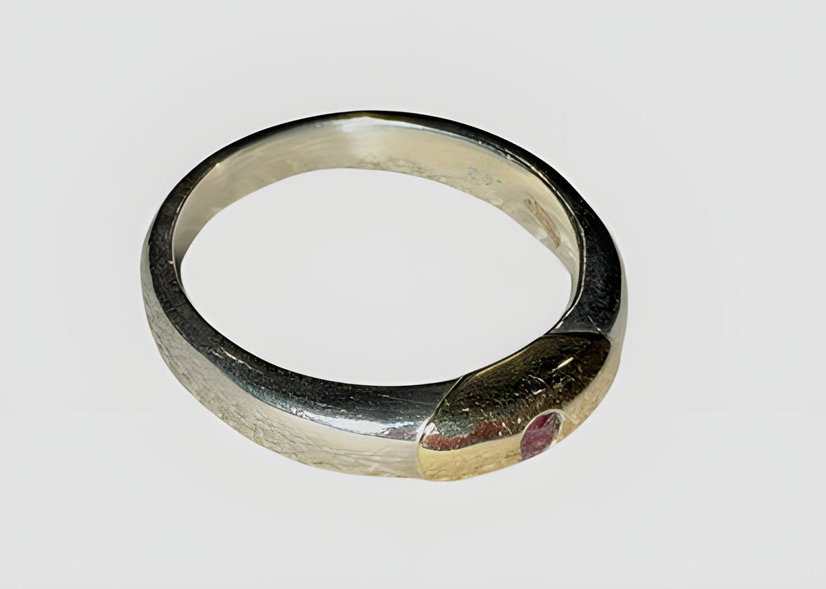 Vintage Sterling Silver & 14K Gold Ring Ruby Gemstone Inlay Band Size 8, 4.4g