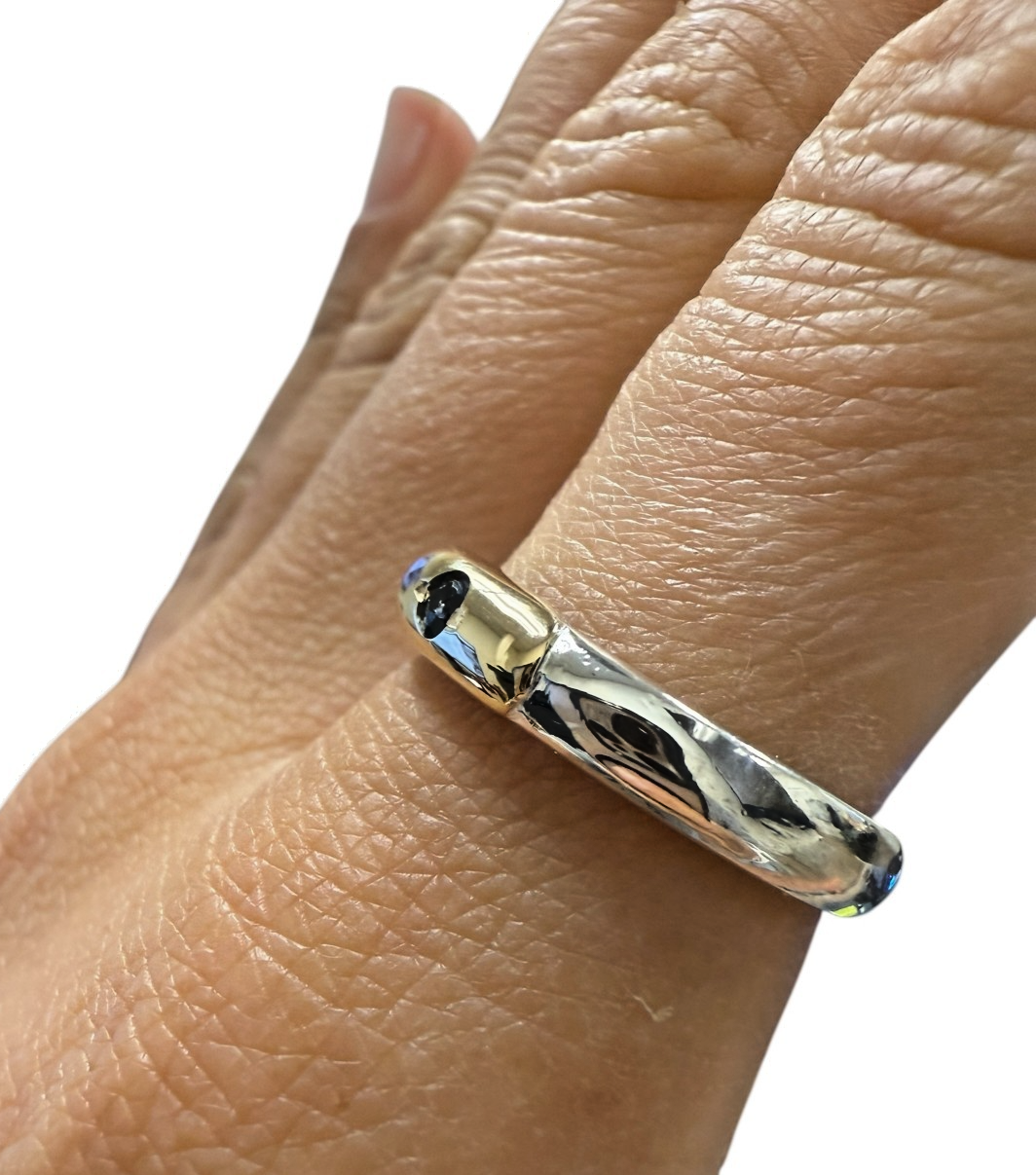 Zenith Sterling Silver & 14K Gold Band Ring w/ Black Stone Size 8