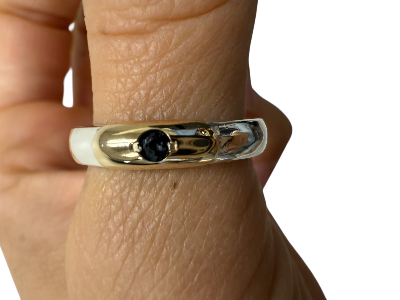 Zenith Sterling Silver & 14K Gold Band Ring w/ Black Stone Size 8