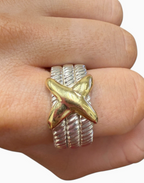 Vintage Italian Sterling Silver & Gold X Cable Band Ring 14.1g Size 10