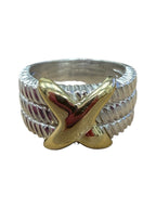 Vintage Italian Sterling Silver & Gold X Cable Band Ring 14.1g Size 10