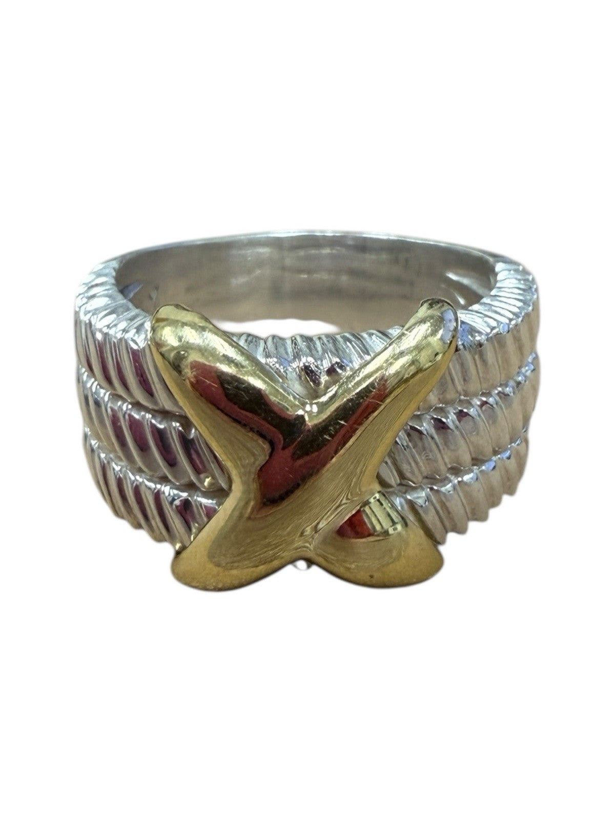 Vintage Italian Sterling Silver & Gold X Cable Band Ring 14.1g Size 10