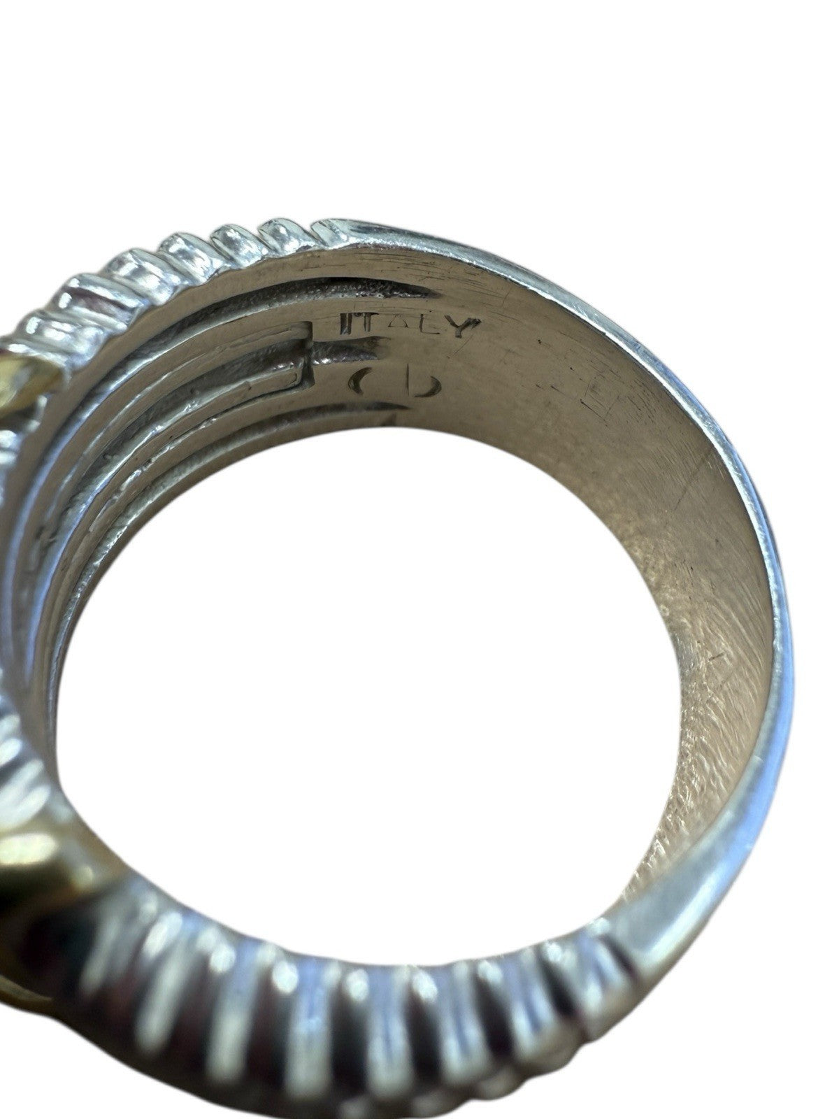 Vintage Italian Sterling Silver & Gold X Cable Band Ring 14.1g Size 10