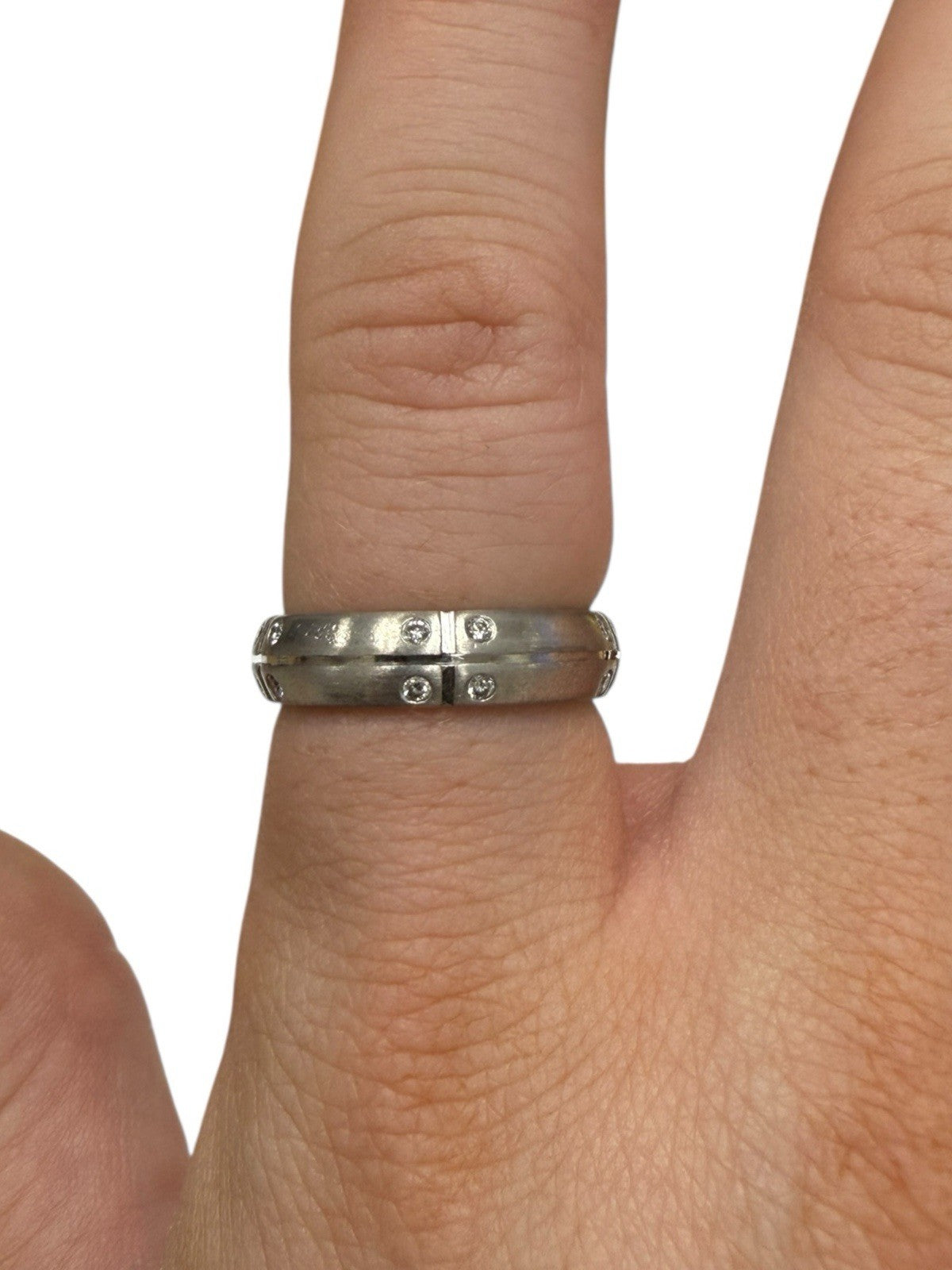 Tiffany & Co 2000 Stream America 18k White Gold Round Diamond Band Ring Size 6.5