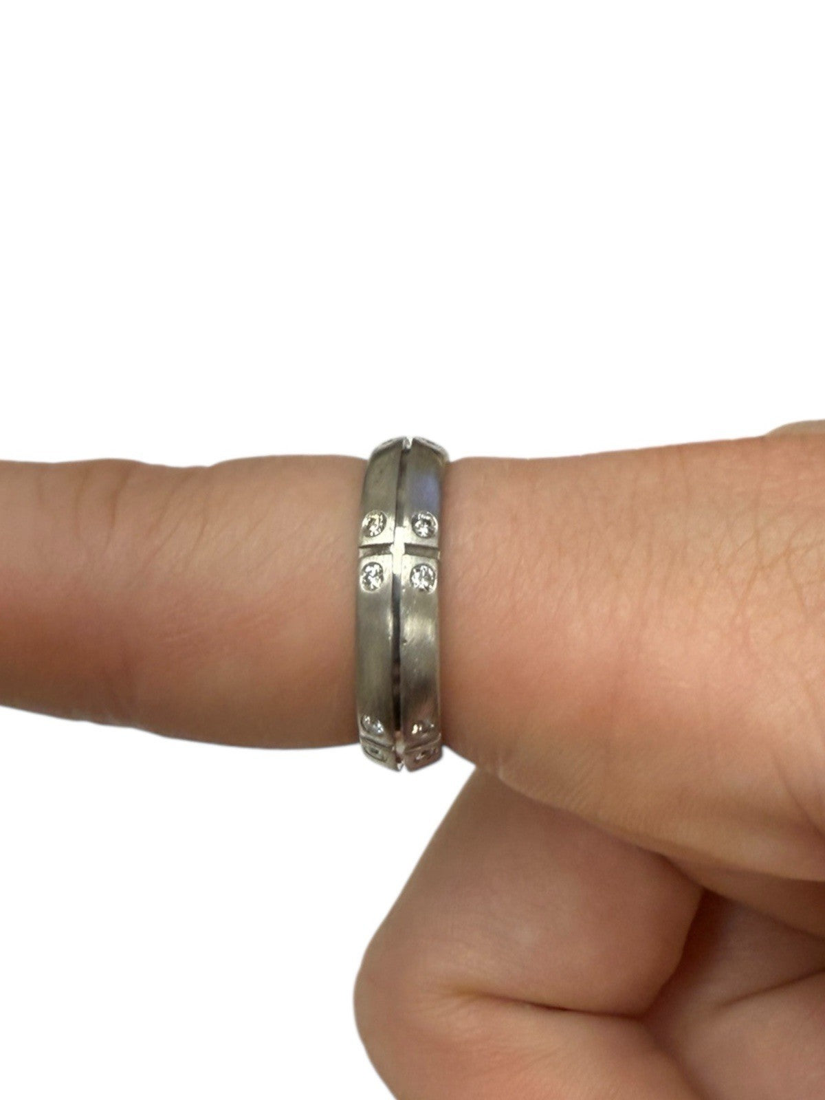 Tiffany & Co 2000 Stream America 18k White Gold Round Diamond Band Ring Size 6.5