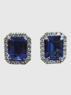 14k White Gold Emerald Cut Tanzanite Diamond Earrings