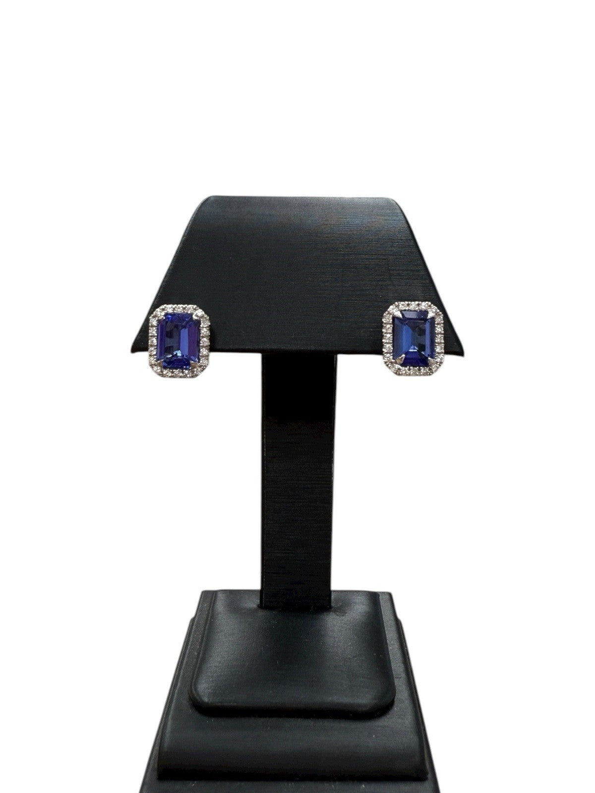 14k White Gold Emerald Cut Tanzanite Diamond Earrings
