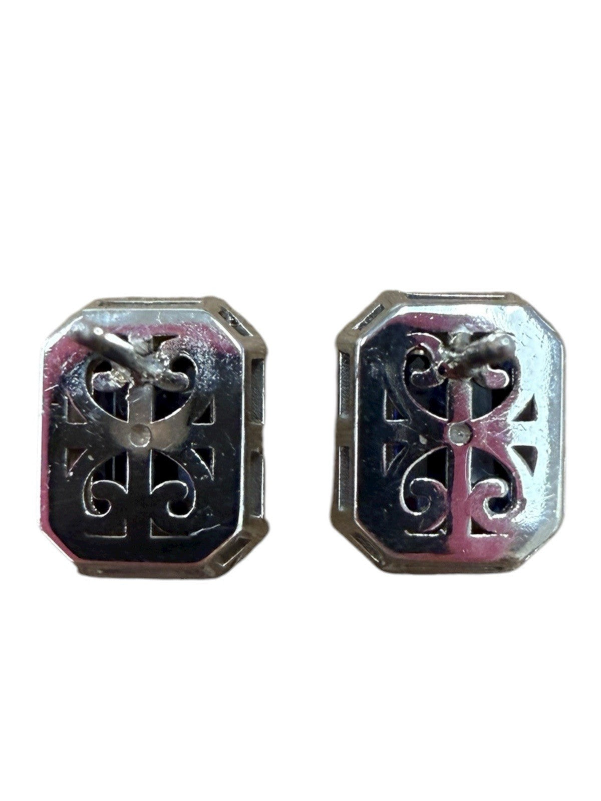 14k White Gold Emerald Cut Tanzanite Diamond Earrings