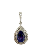18k White Gold Tear Drop Pendant With Tanzanite And Diamond