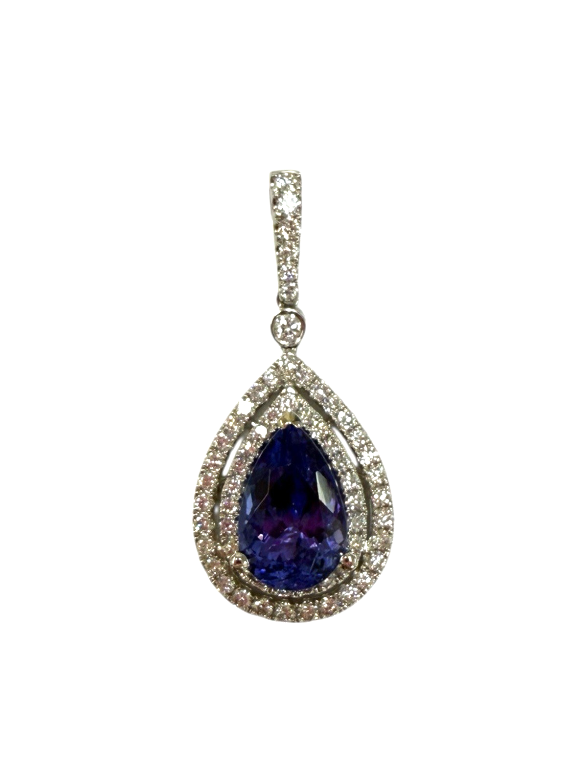 18k White Gold Tear Drop Pendant With Tanzanite And Diamond