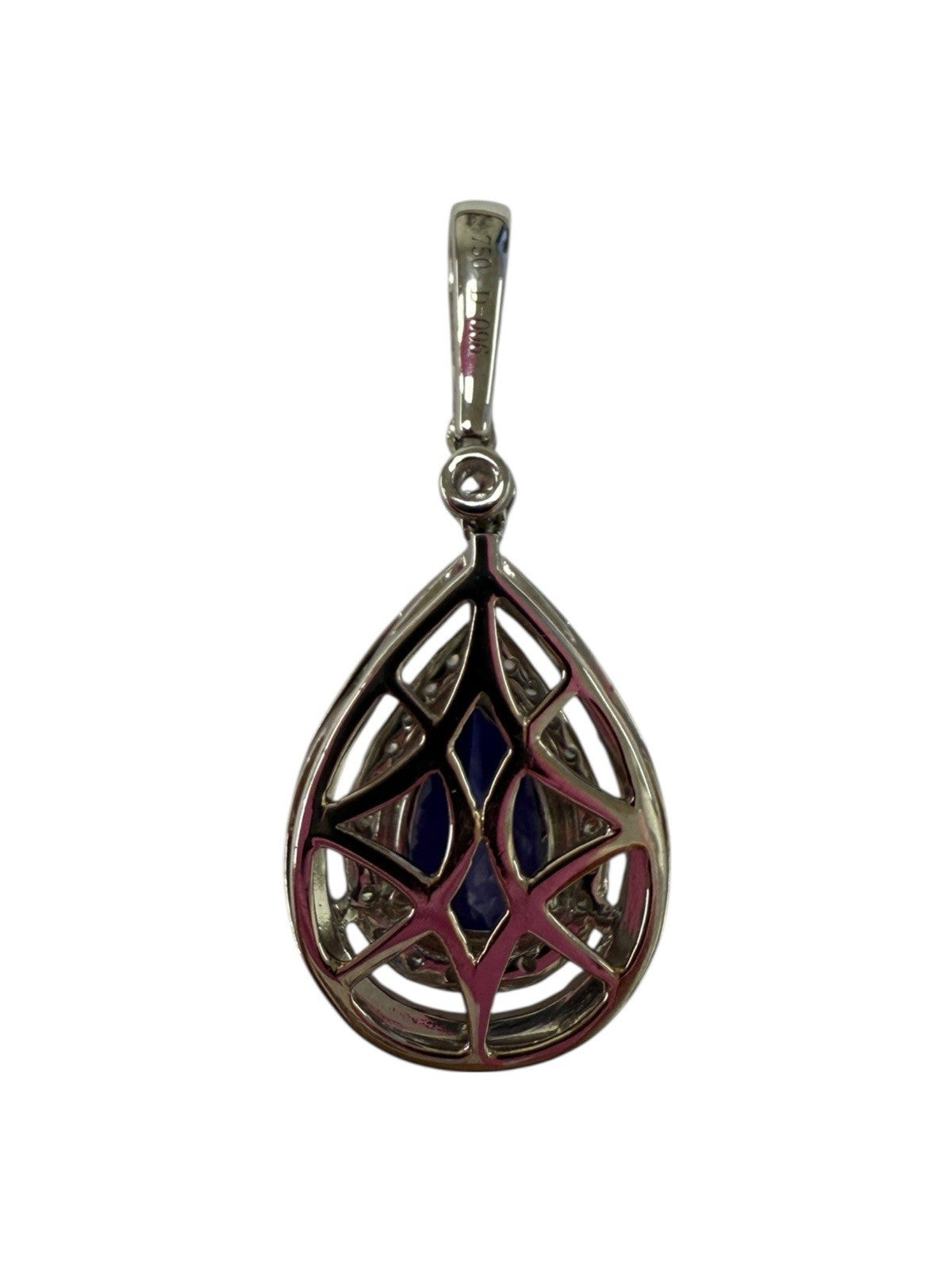 18k White Gold Tear Drop Pendant With Tanzanite And Diamond