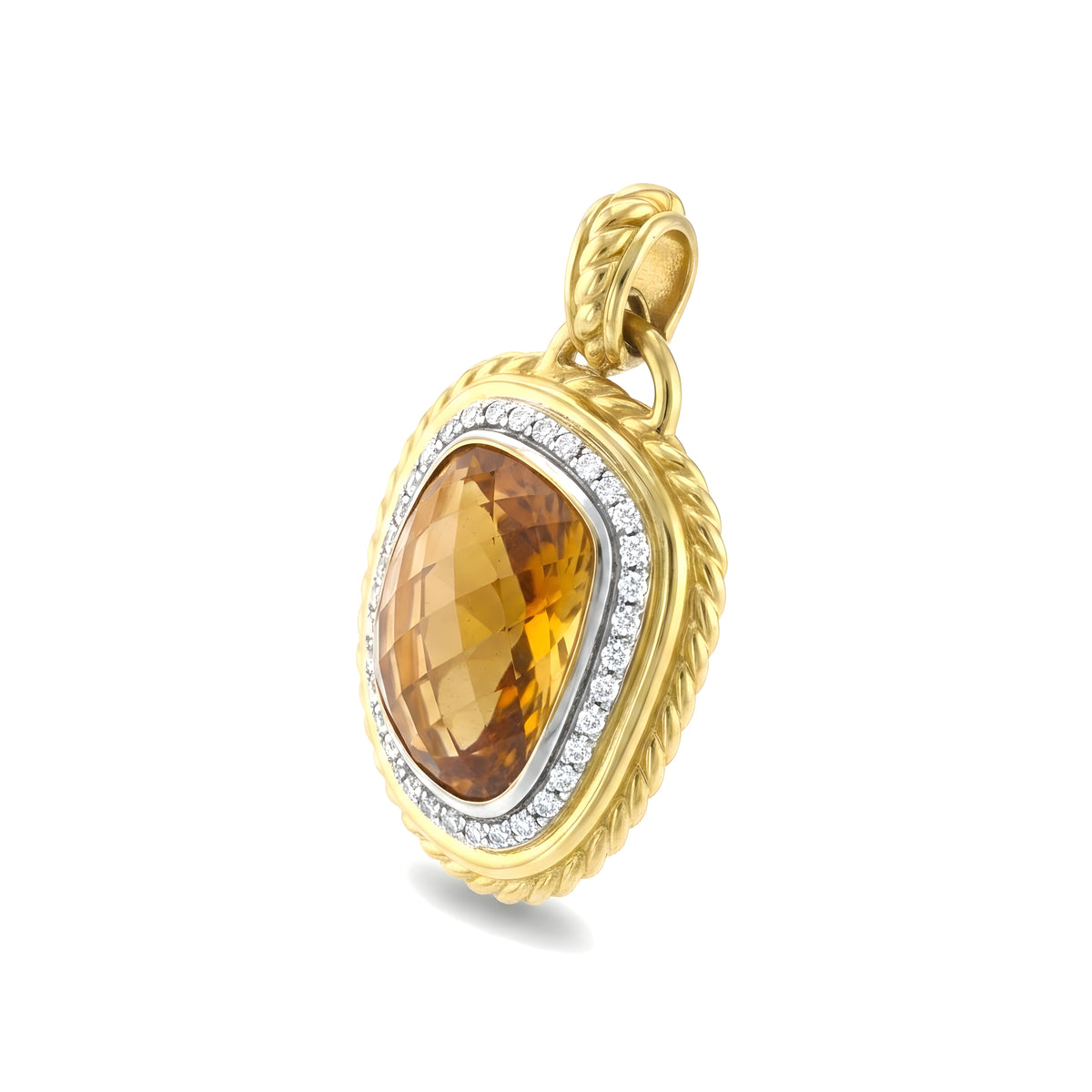David Yurman Albion Pendant 18K Yellow Gold Citrine Diamond Enhancer Charm