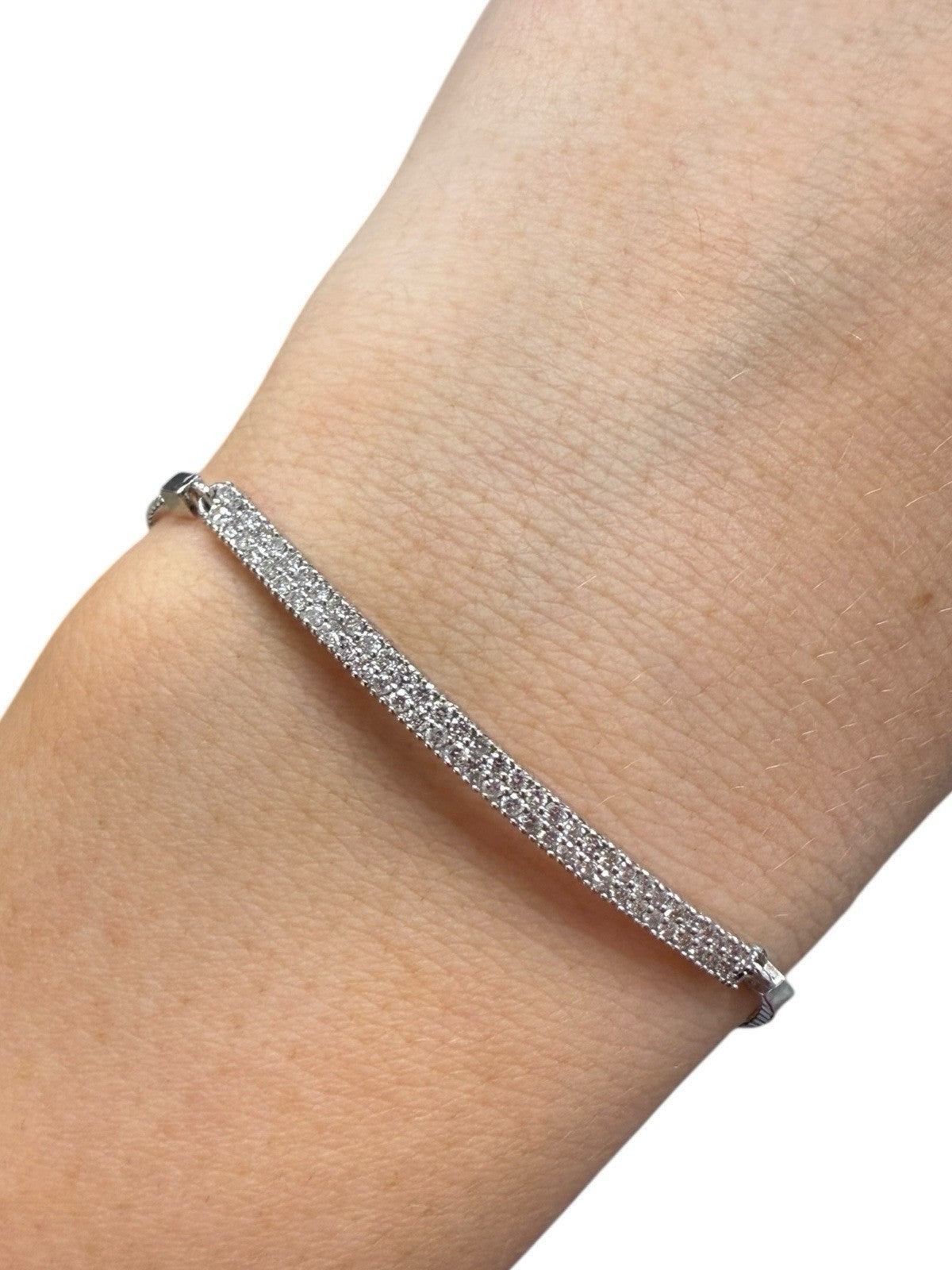 14k White Gold Pave Bar Bolo Bracelet