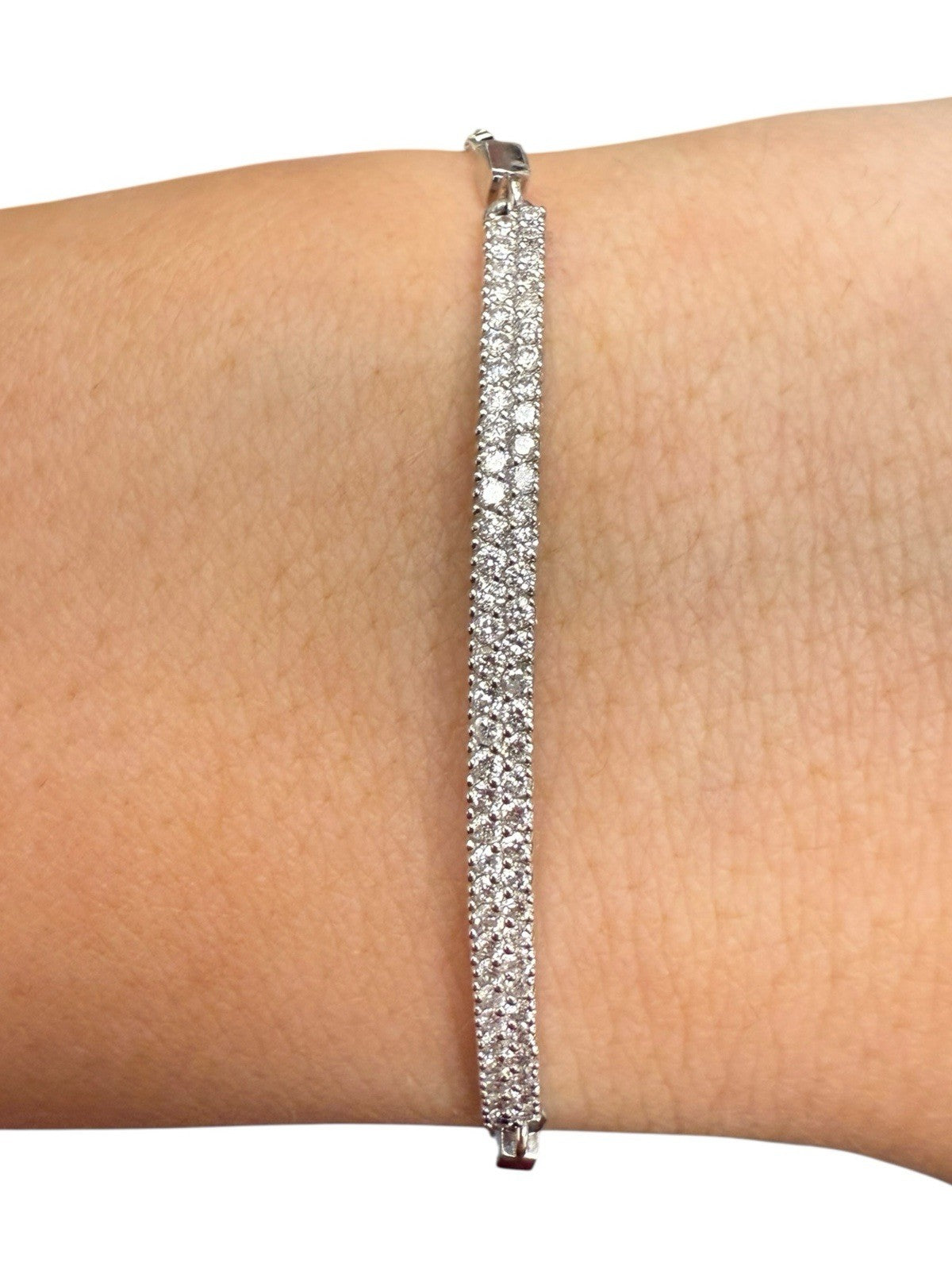 14k White Gold Pave Bar Bolo Bracelet