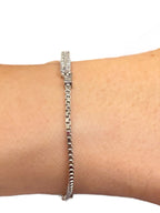 14k White Gold Pave Bar Bolo Bracelet