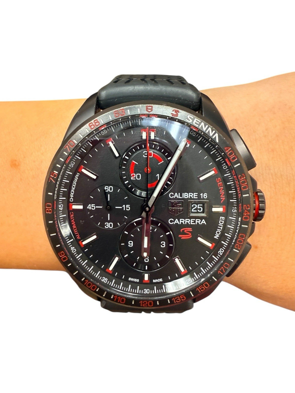 TAG Heuer Carrera Calibre 16 Chronograph Black Dial Black Rubber-CBB2080