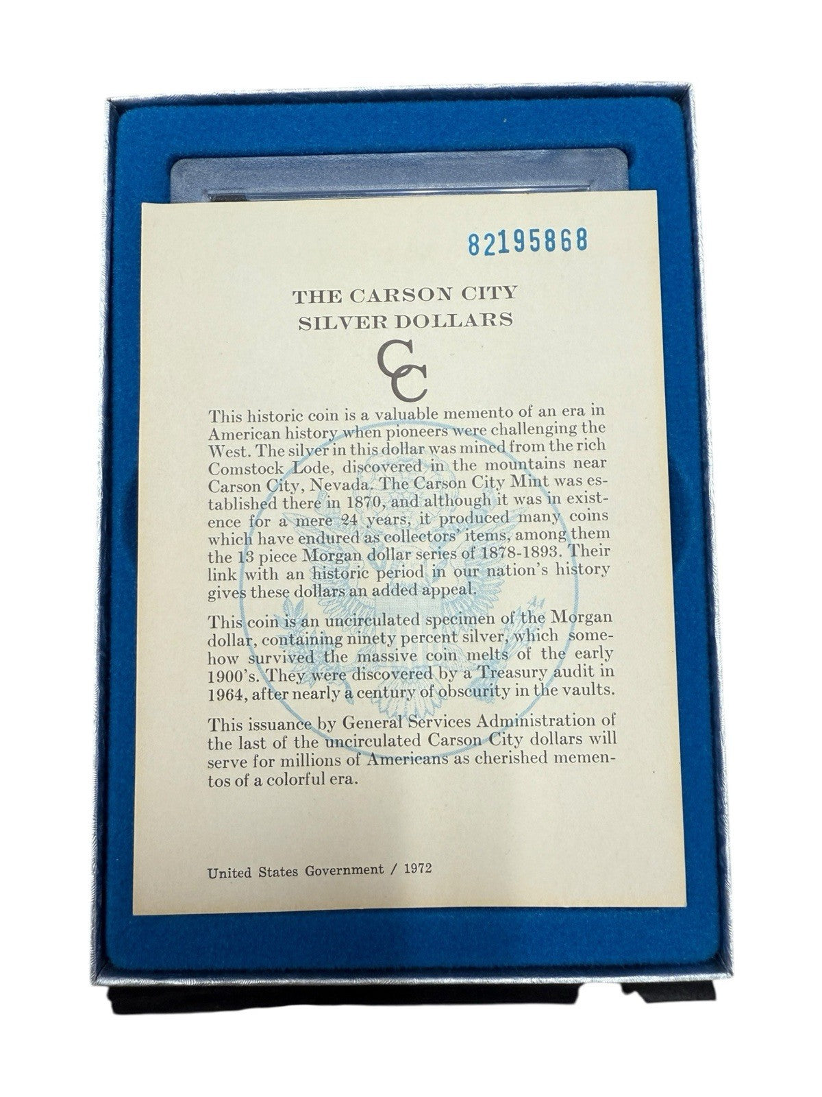 1884-CC Morgan Carson City Silver Uncirculated Box Included and Certificate