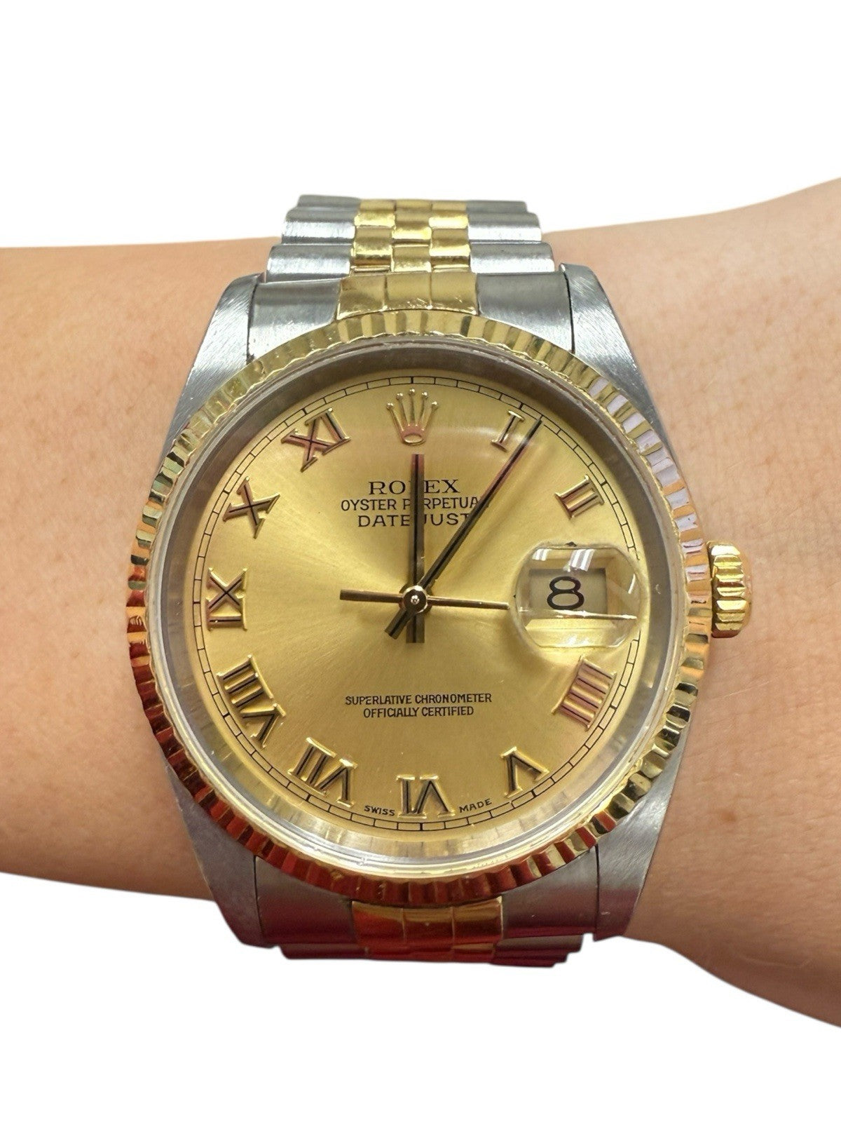 Rolex Datejust 16233 Auto Yellow Gold Two Tone Champagne Dial Men's Watch 36mm