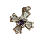 JUDITH RIPKA 925 Sterling Silver Real Amethyst MOP & C Z Cross Charm Pendant