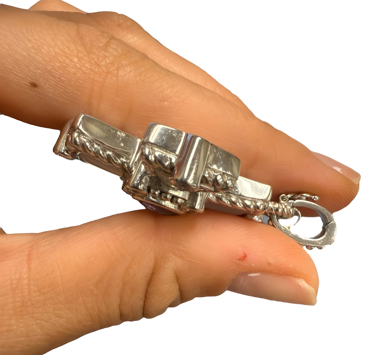 JUDITH RIPKA 925 Sterling Silver Real Amethyst MOP & C Z Cross Charm Pendant