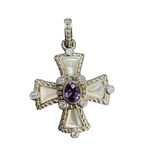 JUDITH RIPKA 925 Sterling Silver Real Amethyst MOP & C Z Cross Charm Pendant