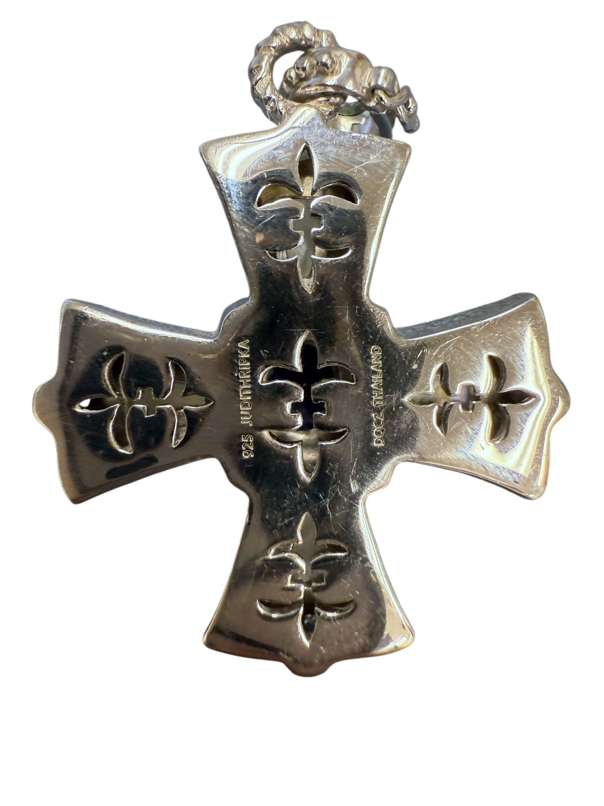 JUDITH RIPKA 925 Sterling Silver Real Amethyst MOP & C Z Cross Charm Pendant
