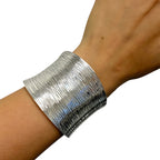 Vintage 925 Sterling Silver Wide Textured Cuff Bracelet 47.8g Modern 5.25”