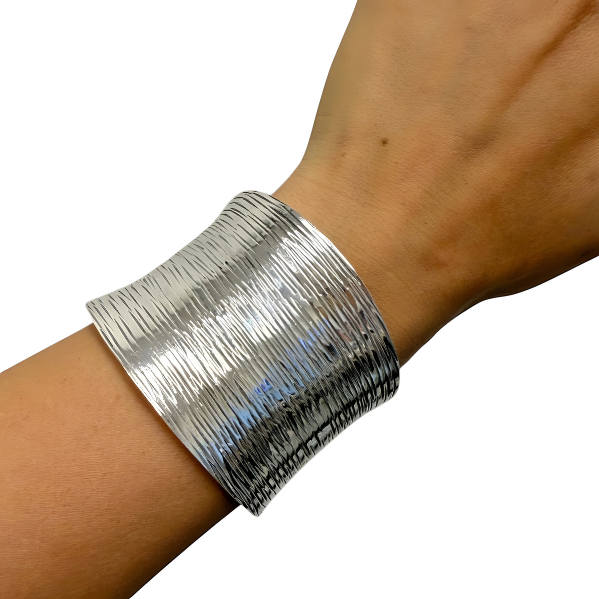 Vintage 925 Sterling Silver Wide Textured Cuff Bracelet 47.8g Modern 5.25”