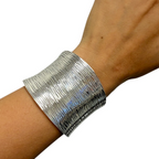 Vintage 925 Sterling Silver Wide Textured Cuff Bracelet 47.8g Modern 5.25”