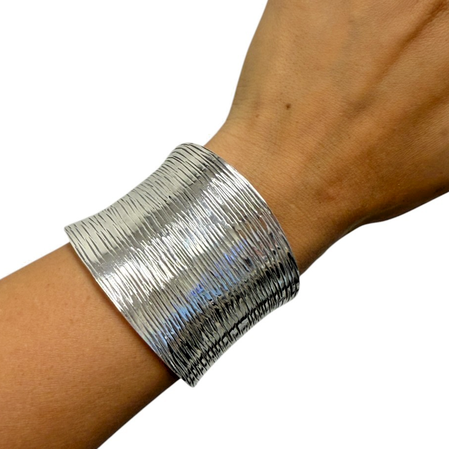 Vintage 925 Sterling Silver Wide Textured Cuff Bracelet 47.8g Modern 5.25”