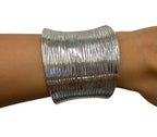 Vintage 925 Sterling Silver Wide Textured Cuff Bracelet 47.8g Modern 5.25”