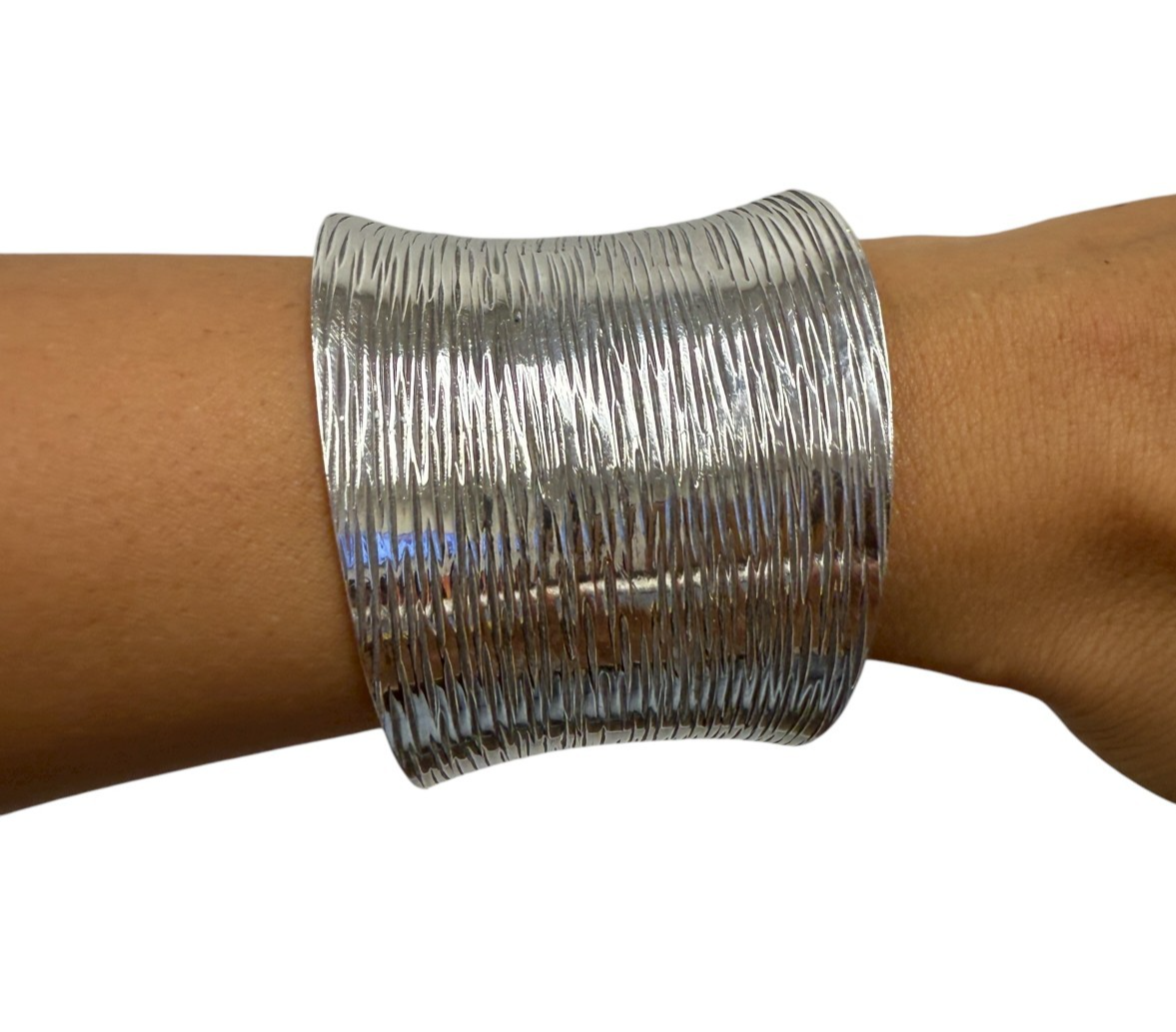 Vintage 925 Sterling Silver Wide Textured Cuff Bracelet 47.8g Modern 5.25”