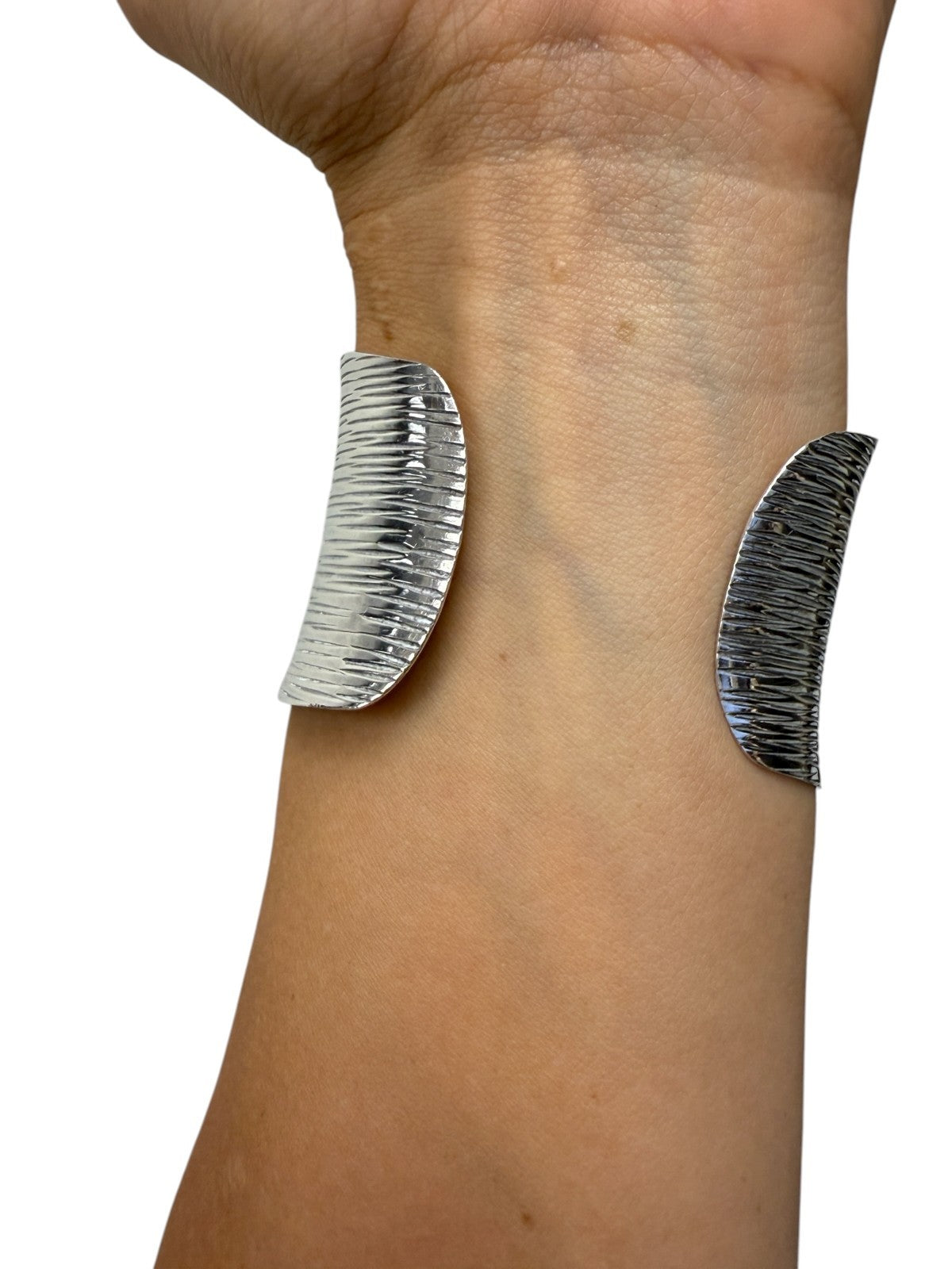 Vintage 925 Sterling Silver Wide Textured Cuff Bracelet 47.8g Modern 5.25”